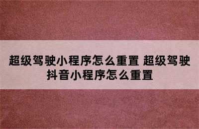 超级驾驶小程序怎么重置 超级驾驶抖音小程序怎么重置